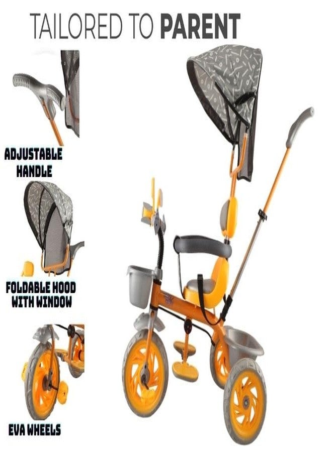JoyRide Tiny Trekker Tricycle for Kids 1.5 to 5 Years with Reversible Seat,Parental Push Handle, Foldable Canopy Storage Baskets |Plug & Play Trikes for Girls Boys Citrine Yellow - Image 3